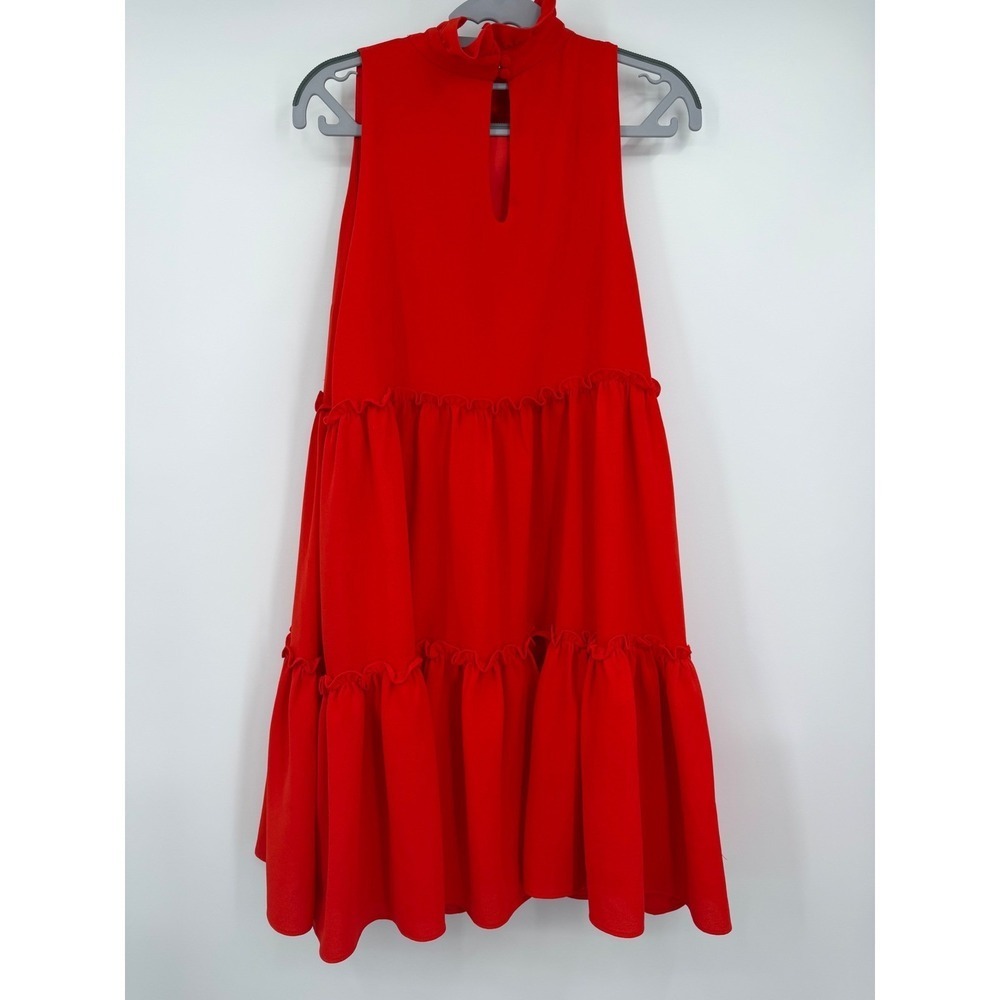 ELLIATT Red Ruffle High Neck Tiered Sleeveless Mini Dress Babydoll Anthropologie - Picture 4 of 7
